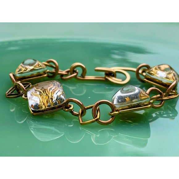 Vintage Dichroic Glass Link Bracelet Copper waves Gold Filled - Picture 4 of 16